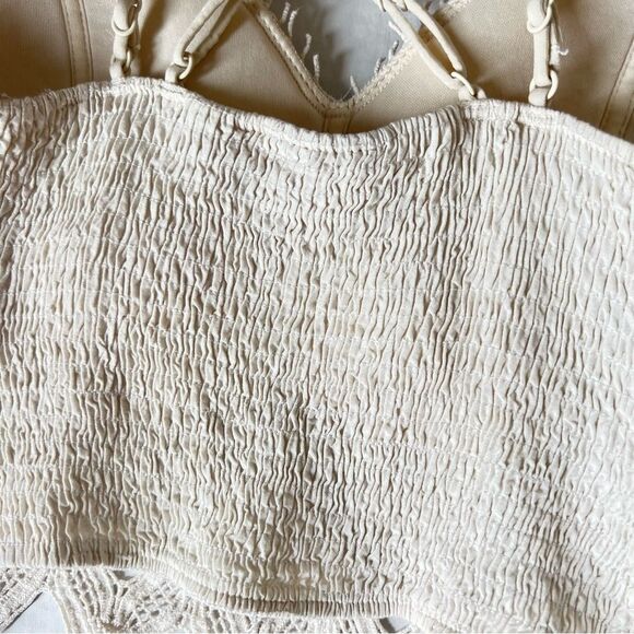 Willow & Root Cream Lace Bandeau with Scalloped Trim Smocked Back SZ S - Picture 5 of 9